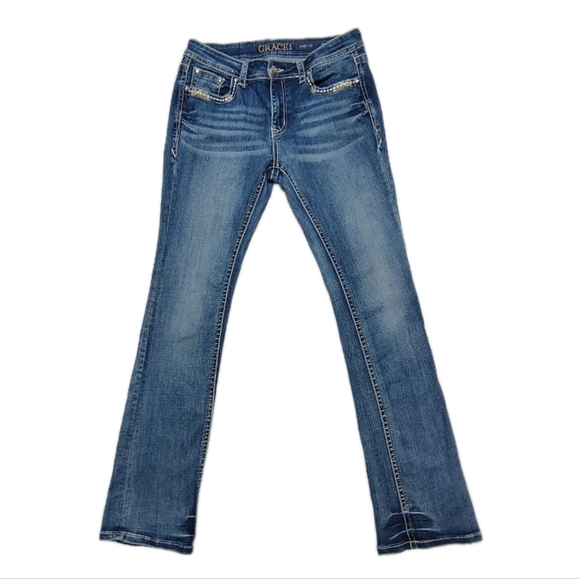 Grace In LA Easy Fit Aztek Western Bootcut Jeans Women's 28 Embroidered Stretch - Picture 2 of 10